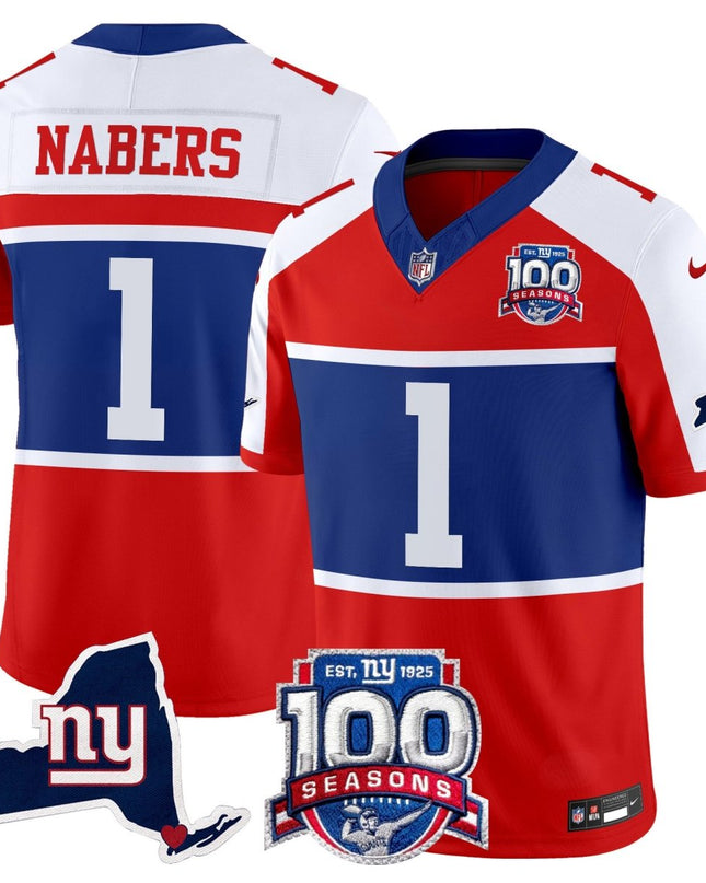 Men's New York Giants 'Century Red' 100th Commemorative Vapor Jersey V2 - All Stitched NYG_KDZ - KINDOZY