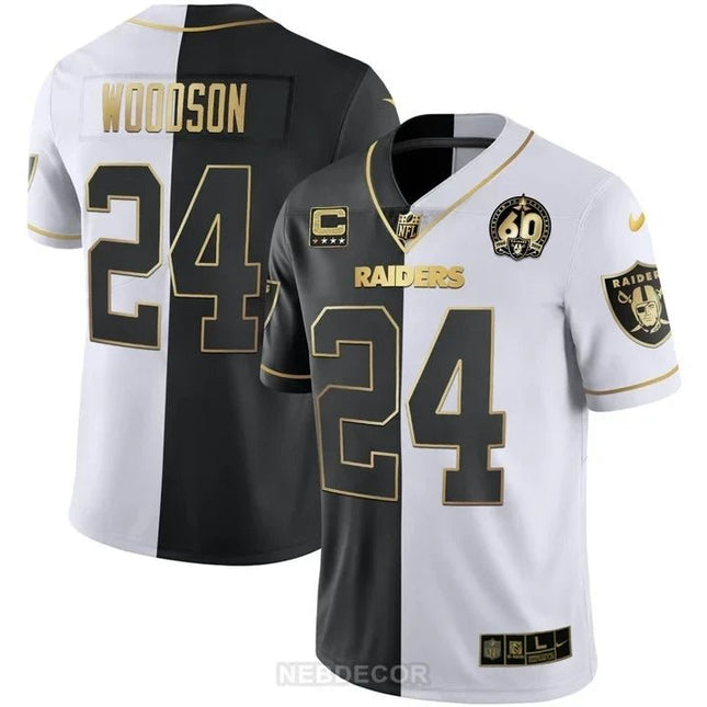 MEN'S RAIDERS 60TH SEASON PATCH GOLD & SPLIT JERSEY - ALL STITCHED LVRAI_KDZ - KINDOZY