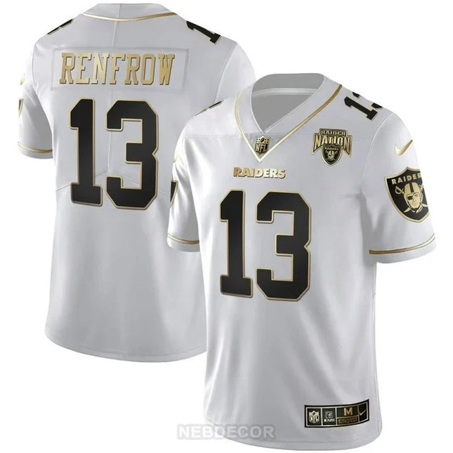 MEN'S RAIDERS NATION PATCH WHITE GOLD AND BLACK GOLD JERSEY - ALL STITCHED LVRAI_KDZ - KINDOZY