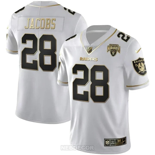 MEN'S RAIDERS NATION PATCH WHITE GOLD AND BLACK GOLD JERSEY - ALL STITCHED LVRAI_KDZ - KINDOZY