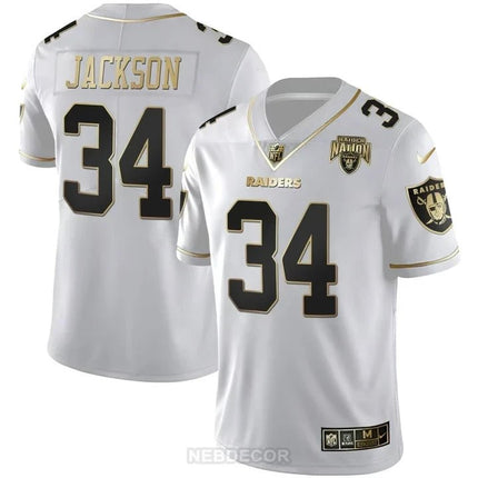 MEN'S RAIDERS NATION PATCH WHITE GOLD AND BLACK GOLD JERSEY - ALL STITCHED LVRAI_KDZ - KINDOZY