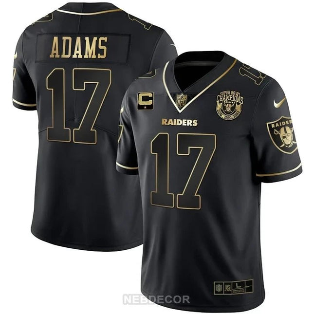 MEN'S RAIDERS SUPER BOWL CHAMPIONS PATCH WHITE GOLD AND BLACK GOLD JERSEY - ALL STITCHED LVRAI_KDZ - KINDOZY
