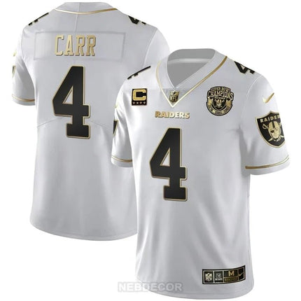 MEN'S RAIDERS SUPER BOWL CHAMPIONS PATCH WHITE GOLD AND BLACK GOLD JERSEY - ALL STITCHED LVRAI_KDZ - KINDOZY