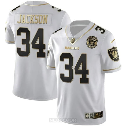 MEN'S RAIDERS SUPER BOWL CHAMPIONS PATCH WHITE GOLD AND BLACK GOLD JERSEY - ALL STITCHED LVRAI_KDZ - KINDOZY