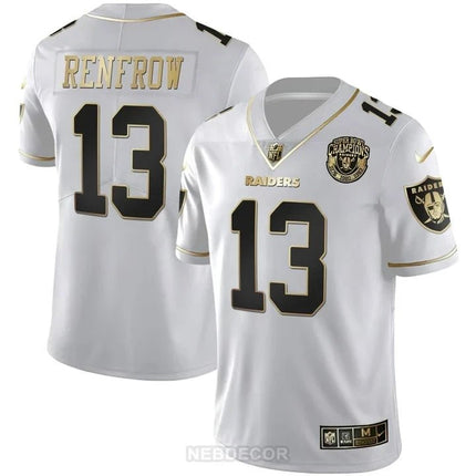 MEN'S RAIDERS SUPER BOWL CHAMPIONS PATCH WHITE GOLD AND BLACK GOLD JERSEY - ALL STITCHED LVRAI_KDZ - KINDOZY