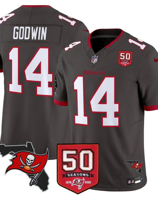Men's Tampa Bay Buccaneers 50th Season Patch Vapor Limited Jersey - All Stitched TBBUC_KDZ - KINDOZY