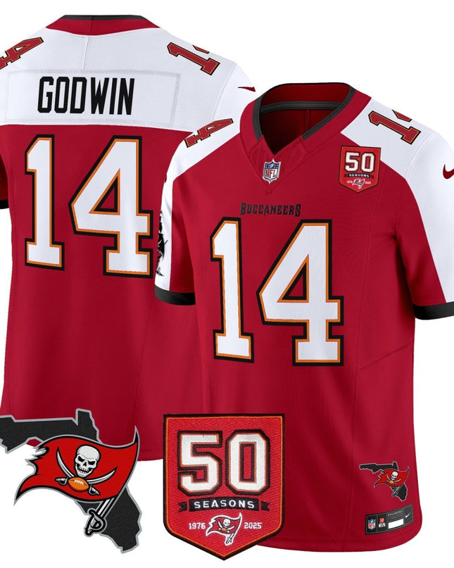 Men's Tampa Bay Buccaneers 50th Season Patch Vapor Limited Jersey - All Stitched TBBUC_KDZ - KINDOZY