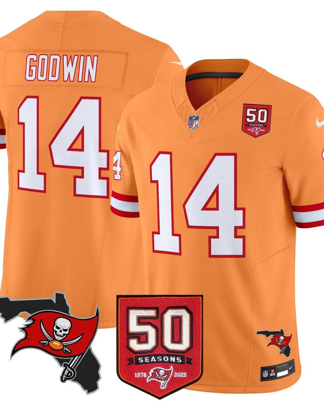 Men's Tampa Bay Buccaneers 50th Season Patch Vapor Limited Jersey - All Stitched TBBUC_KDZ - KINDOZY