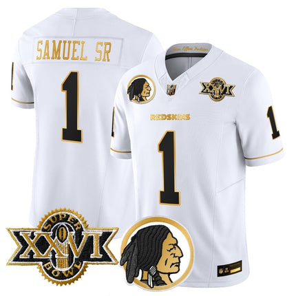 Men's Washington Redskins Throwback 1992 Super Bowl XXVI Patch Gold Vapor Limited Jersey - All Stitched - KINDOZY