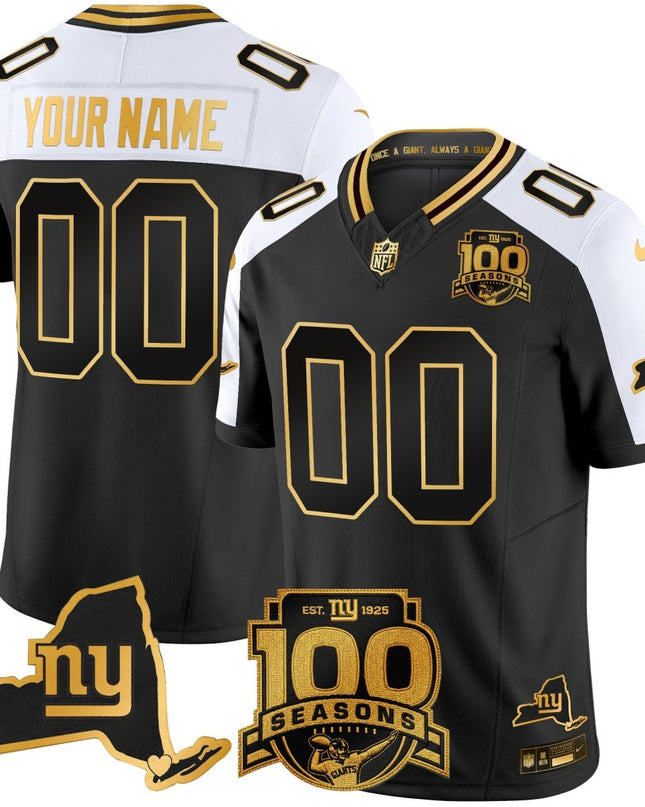New York Giants 100th Season & State Patch Gold Vapor Limited Custom Jersey - All Stitched NYG_KDZ - KINDOZY