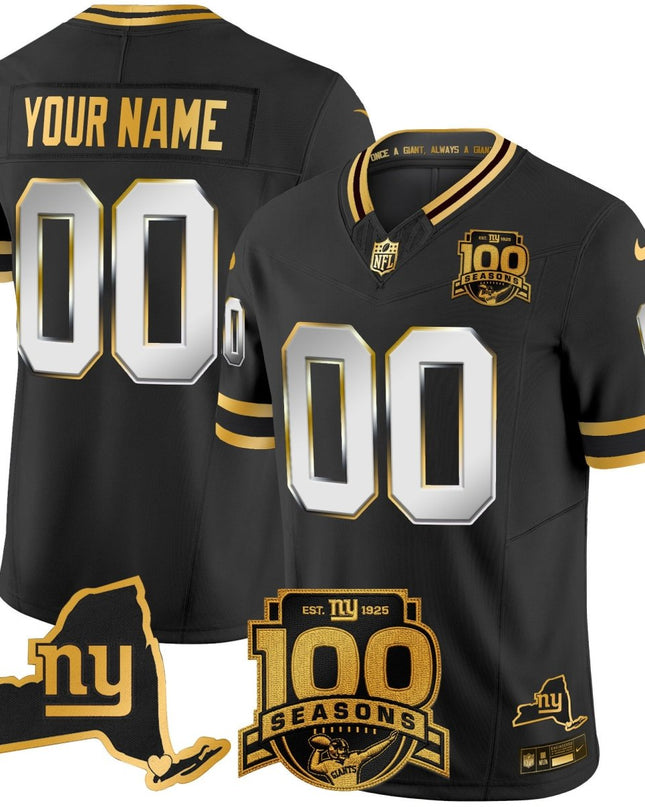 New York Giants 100th Season & State Patch Gold Vapor Limited Custom Jersey - All Stitched NYG_KDZ - KINDOZY