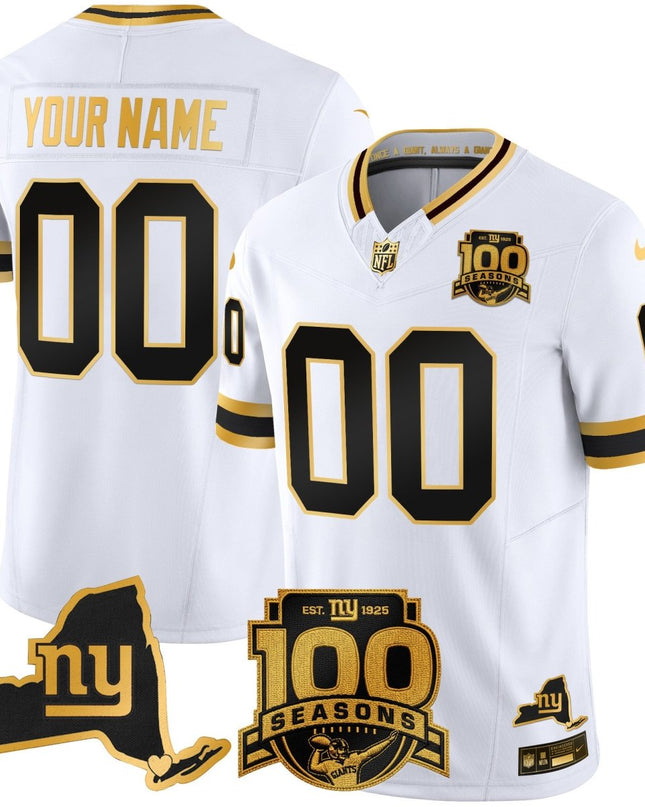 New York Giants 100th Season & State Patch Gold Vapor Limited Custom Jersey - All Stitched NYG_KDZ - KINDOZY