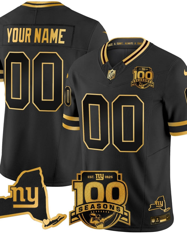 New York Giants 100th Season & State Patch Gold Vapor Limited Custom Jersey - All Stitched NYG_KDZ - KINDOZY