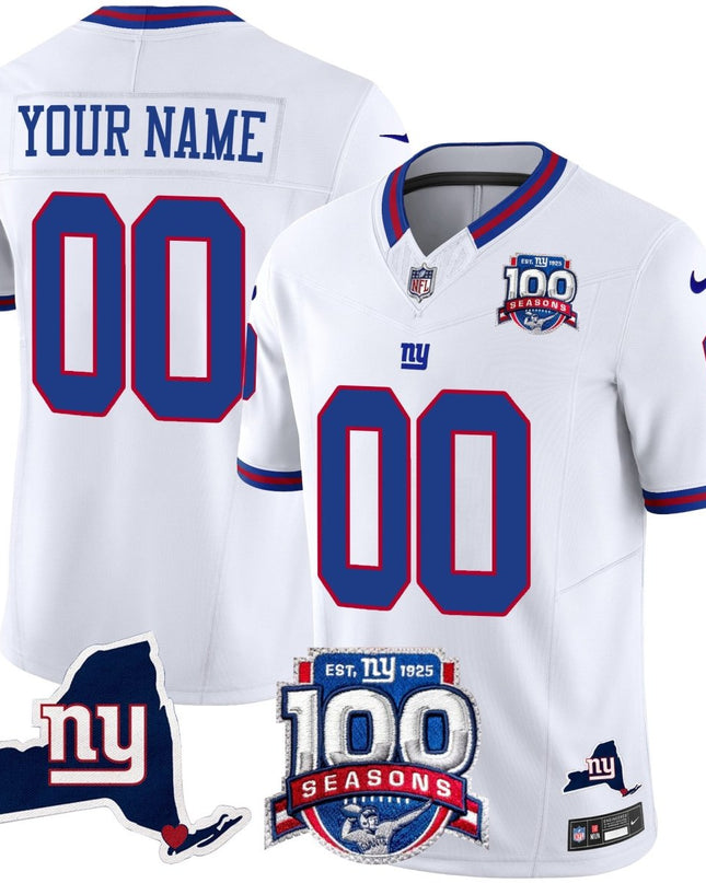 New York Giants 100th Season & State Patch Vapor Limited Custom Jersey - All Stitched NYG_KDZ - KINDOZY