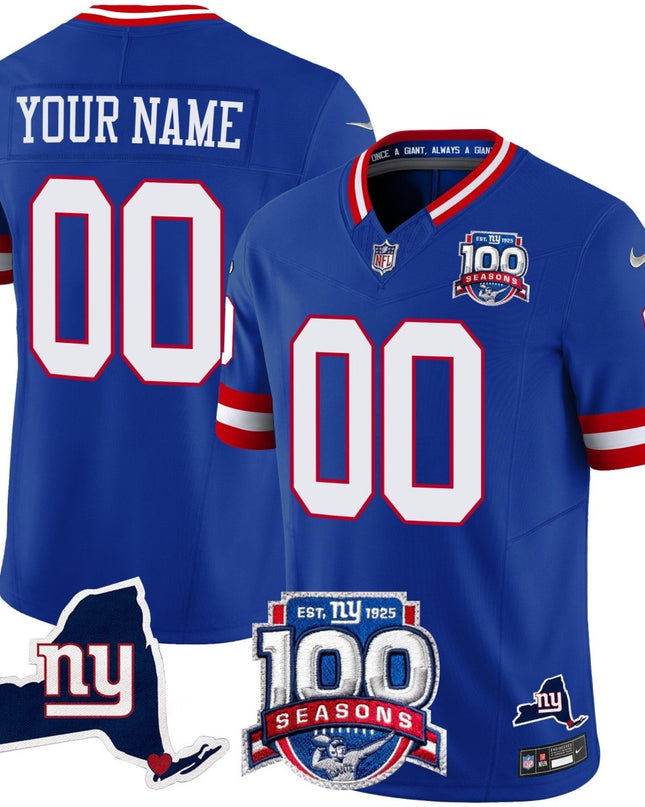 New York Giants 100th Season & State Patch Vapor Limited Custom Jersey - All Stitched NYG_KDZ - KINDOZY