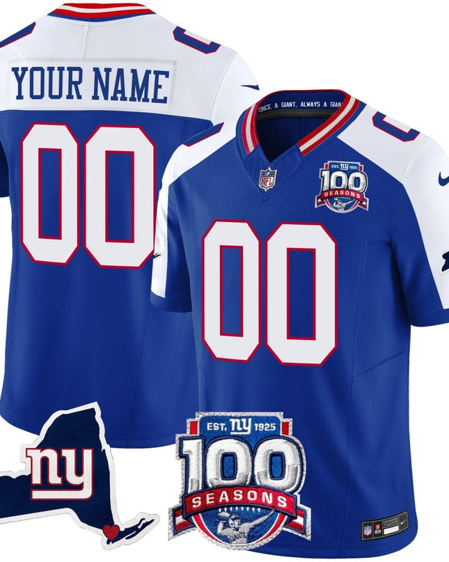 New York Giants 100th Season & State Patch Vapor Limited Custom Jersey - All Stitched NYG_KDZ - KINDOZY