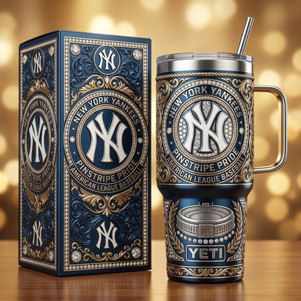 New York Yankees Tumbler with Lid and Handle - KINDOZY
