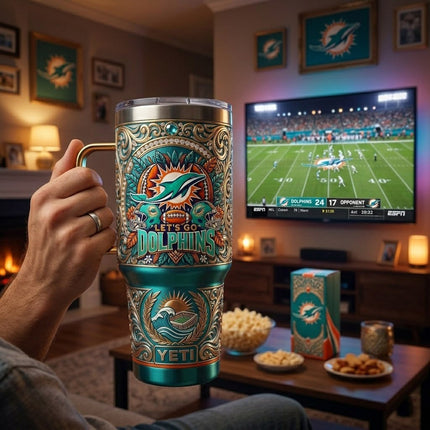 Miami Dolphins 40 oz Tumbler with Handle and Lid