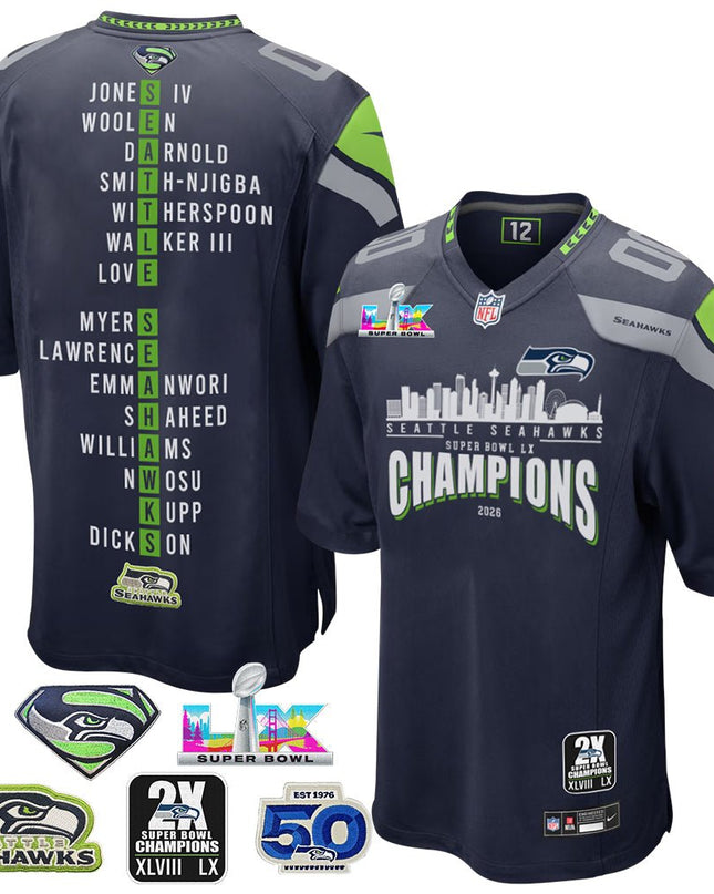 Super Bowl LX Champions Seattle Seahawks Stitched Jersey SEA_KDZ - KINDOZY
