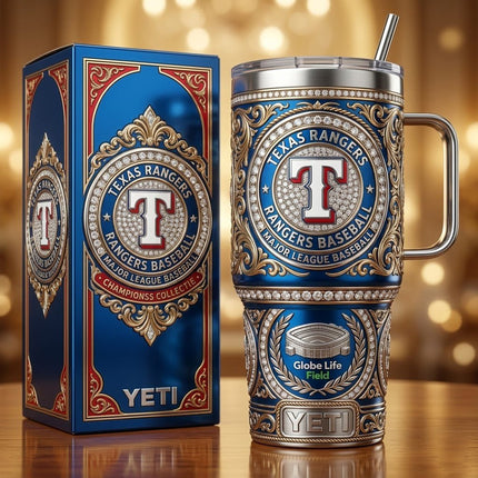 Texas Rangers Tumbler with Lid and Handle - KINDOZY